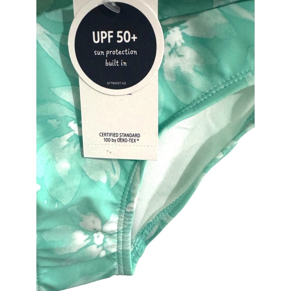 OshKosh Bgosh Girls Floral Long Sleeve One-Piece Swimsuit UPF 50+ Green Size 6/6 - Picture 6 of 7
